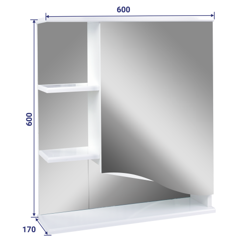 Зеркало со шкафом Камилла 60 белый, правый DORATIZ 2711.037