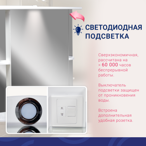 Зеркало со шкафом София 60 с подсветкой, белый, правый DORATIZ 2712.230